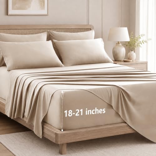 Image of CozyLux 6-Piece Queen Sheet Set, Fits 18-21 Inch Mattresses, Oeko-TEX