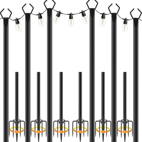 Image of AILBTON 10Ft Exterior Light Poles 6 Pack, Durable Metal String Light Posts for Outdoor Use, Equipped with Fixed Brackets for Yard, Terrace, and Garden Lighting Decor and Backyard