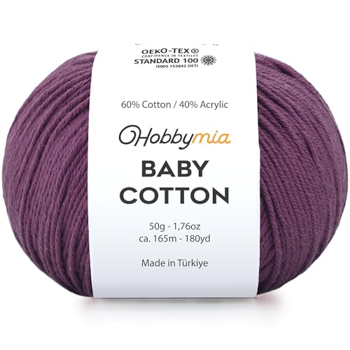 Image of Baby Cotton Blend Yarn - Soft Sport Weight Yarn for Crochet & Amigurumi - 50g /180yds - 60% Cotton 40% Acrylic - Ideal for Baby & Knitting Proj.(Plum, 1 Ball)