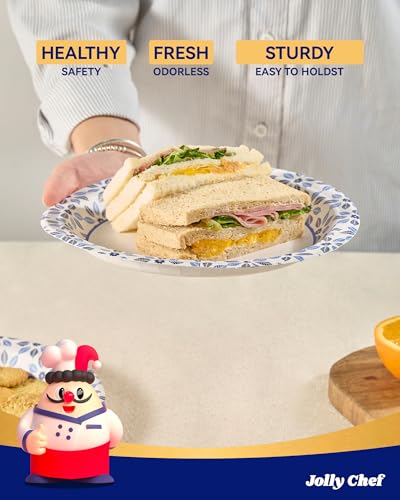 Image of JOLLY CHEF 8.37 inch Disposable Paper Plates 140 Count Soak Proof, Cut Proof, Heavy Duty Printed Disposable Plate for Everyday Use