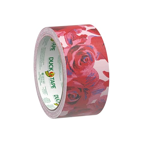 Image of Duck Brand Duct Tape Colors and Patterns, 1.88 Inches x 10 Yards, Red Roses Duct Tape Pattern, 6 Rolls