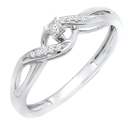 Dazzlingrock Collection Round White Diamond Crossover Swirl Promise Engagement Ring for Women (0.06 ctw, Color I-J, Clarity I2-I3) in 925 Sterling Silver
