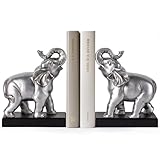 Bookends for Shelves, Heavy Duty Book Ends - Elephant Decorative Bookends with Anti-Slip Pad for Book Lovers Heavy Book Holder for Home Office Decor (Silver)