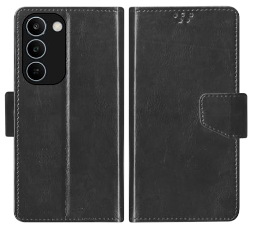 Image of SBMS Flip Cover for Realme C83 5G /Narzo 100 Lite 5G /P4 Lite 5G Back Case with Magnatic Closure | Genuine Leather Finish | Inbuilt Stand | Card & Money Pocket | Wallet Style Flip Cover (Black)