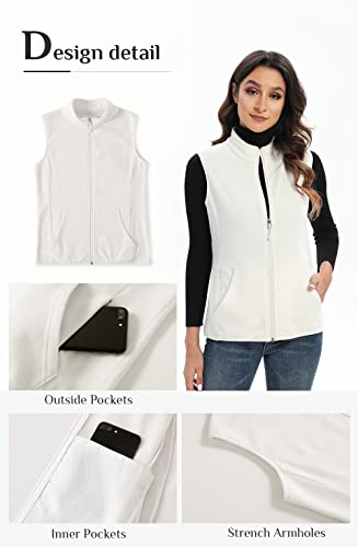 Xeoxarel Women's Soft Polar Fleece Vest, Lightweight Sleeveless Jackets Classic Fit Outerwear Full-Zip Pockets Casual Clothes White Ivory Xl #TOP4