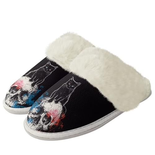 FOR U DESIGNS Skeleton Slippers for Women Plush Indoor House Bedroom Shoes Slide-On Washable Home Slipper Size 5-13