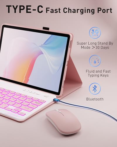 Funda con teclado para Samsung Tab A7 Lite 8.7 con ratón rosa 3
