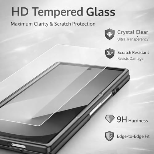 Image of Ultra Hybrid Luxury Leather Compatible with Samsung Galaxy Z Fold 5 (2025)| Built-in S Pen Holder| 360 Hinge Protection | Slim Shockproof Back Cover with Tempered Glass - Black