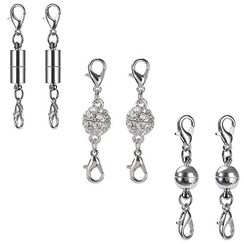 Joyería Cierres para Collares y Pulseras Magneticos,Broche de Langosta Magnético,Broche de Collar de Joyería Magnética,para DIY Bisutería Pulsera Collar,Tres Estilos Diferentes (6 Piezas,Plateado)