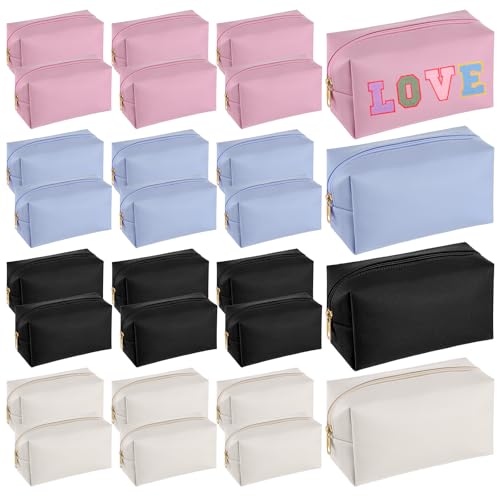 LIQWEI 24 Pcs Preppy Makeup Bag PU Leather Cosmetic Bag Bulk, Waterproof Travel Zipper Organizer...