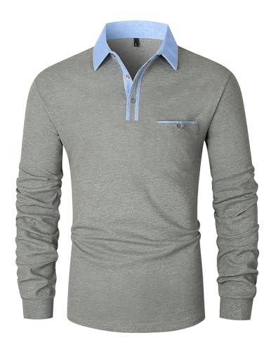 KUNJLELP Mode Polo Homme Manches Longues Coton Golf Chemise...