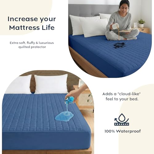Image of Ayka 100% Waterproof Quilted Mattress Protector Queen Size 78x60 inch Breathable Noiseless Ultra Soft Fitted Bed Protector Mattress /Bed Cover (Medblue, Super Queen (78 * 60 inch))