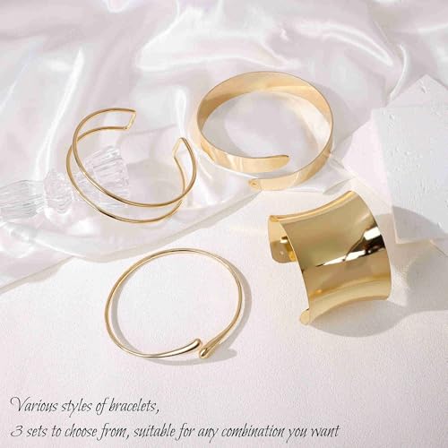 4PCS Gold Arm Cuff Bracelets for Women Chunky Open Wrap Cuff Bracelet Set Adjustable Upper Arm Bracelet Bangle Statement Bracelet Minimalist Irregular Armband Coil Swirl Arm Jewelry3