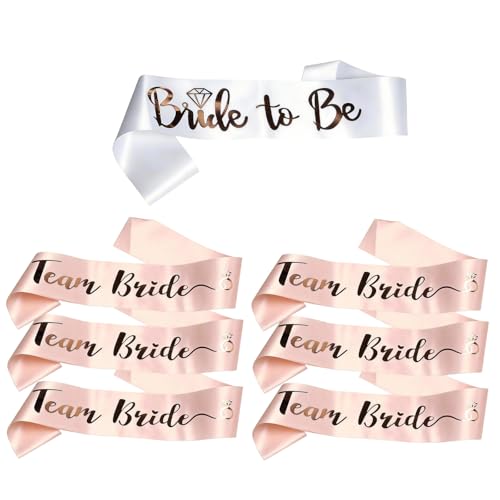 Team Bride Sash Bride to Be Sash 7PCS Bridal Sashes for Bachelorette Party Bridesmaid Sashes with Rose Gold Lettering Bachelorette Party Accessories & Bridal Shower Gifts for Brides Squad