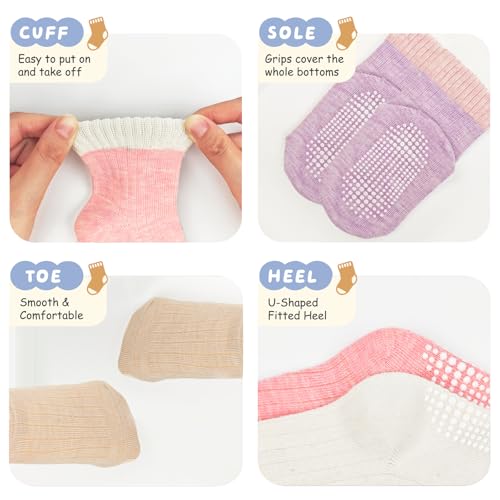 Image of Toddler Non Slip Cotton Crew Socks with Grips for Baby Boys Girls