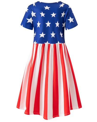 Image of 4th of July Women Dresses American Flag Patriotic Short Sleeve Dress
