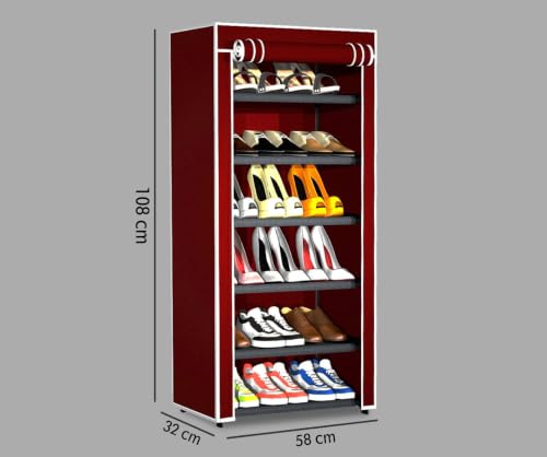 Image of YouCopia Shoe Rack for Home Non Woven Fabric - DIY Multipurpose Shoe Rack Organizer, 6-Layer Shoe Rack for Home -Shelf with Dustproof Door Entryway for Heels /Slippers /Boots (Maroon, 6-Layer)