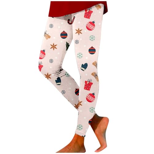 Bauzuoyo Leggings de Navidad para mujer, elásticos, elegantes, de Navidad, yoga, cintura alta, pantalones de fitness, leggins deportivos, diseño navideño, pantalones de correr, medias, rosa claro, XXL