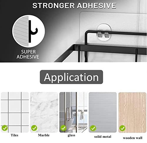 Shower Soap Holder with 4 Hooks, 304 Stainless Steel Adhesive Soap Dish, Black