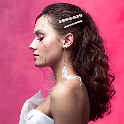 Hinzic 4Pcs Pearl Rhinestone Hair Barrettes Sparkly Crystal Hair Clip French Design Bridal Fashion Bling Rhinestone Hair Clips Ponytail Holder Clip Diamond Headdress For Women Girls Prom #TOP4