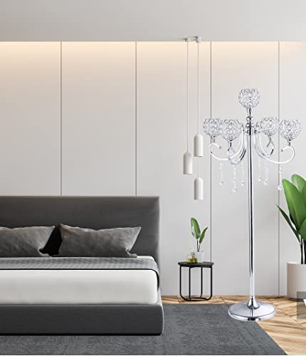 Floor Candle Holders For Centerpieces, 29.5 "Tall 5-Arm Classic Silver Wedding Candle Holder Candle Stand With Crystal Drops For Party Ceremony Aisle Reception Christmas Decoration #TOP2