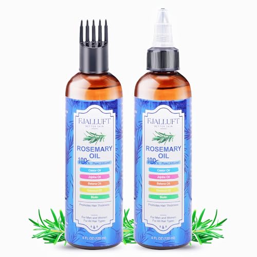 Rosemary Oil with Castor for Hair: Strengthening and Thickening Hair Serum with Jojoba & Biotin with for All Hair Types - Women & Men 4 oz Monthly Supply