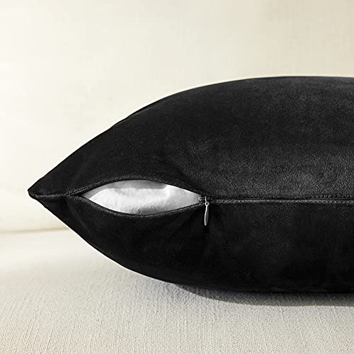 Fancy Homi 2 Packs Black Decorative Throw Pillow Covers 18x18 Inch for Living Room Couch Bed, Black and White Velvet Patchwork with Gold Leather, Luxury Modern Home Decor, Accent Cushion Case 45x45 cm