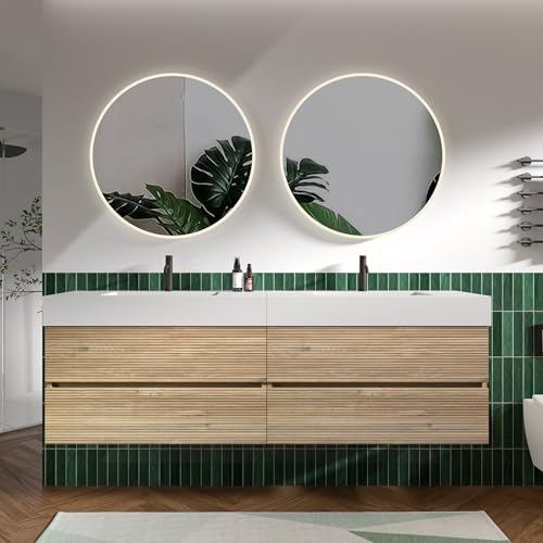 72" Floating Bathroom Vanity with Sink Combo, Modern Floating Double