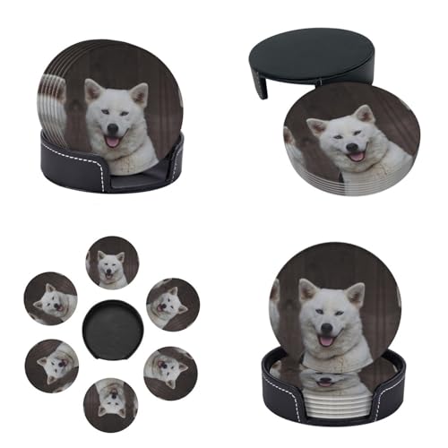 Blue Eyed White Dog Untersetzer-Set für Getränke, hitzebeständig, wasserdicht, mit elegantem Druck-Design, mit Aufbewahrungsbox (Zuhause, Büro, Bar-Zubehör), 6 Stück