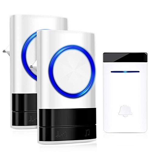 Preisvergleich Produktbild otutun Batterielose Funkklingel, Wasserdicht Außenbereich Funkklingel Türklingel, 2 Empfänger, 150m Reichweite,4 Lautstärkestufen, 45 Klingeltönen, Kabellose Türklingel Set mit LED Anzeige