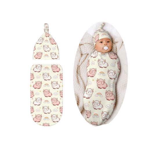 Image of Lcokin Highland Cow Baby Stuff Swaddle Blanket with Hat, Newborn Receiving Blanket