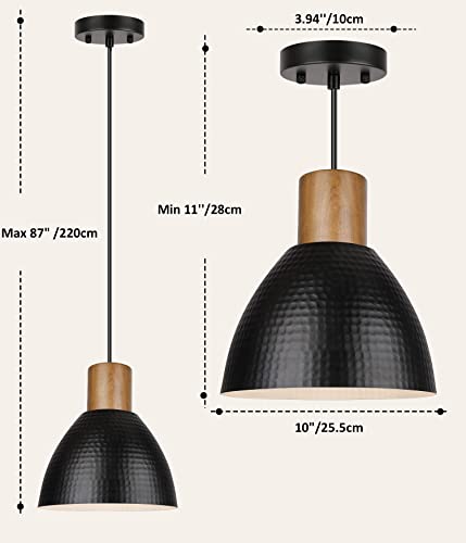 Vpazg Industrial Pendant Light Fixture, 10inch Adjustable Hanging Lamp with Hammered Metal Shade, Modern Farmhouse Black Pendant Lighting for Kitchen Island, Coffee Bar, Cafe Sink Dining Room - Image 3
