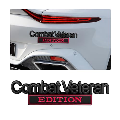 Image of Ziciner Combat Veteran Edition Emblem, 3D Metal Raised Car Fender Badge Decal with Strong Adhesive, Universal Combat Veteran Letters Sticker Replacement for Car (Black & Red)