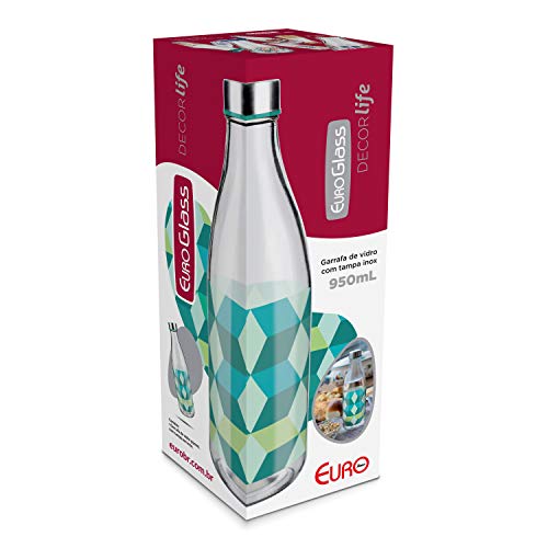 Garrafa de Vidro 950 ml Decoração Geométrico, VDR8028, Euro Home