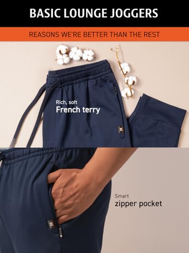 Image of DAMENSCH Men Mid Rise Regular Fit Cotton Blend Solid Moisture Wicking Antimicrobial Zipper Pocket Super Comfortable Baby Terry Lounge Joggers