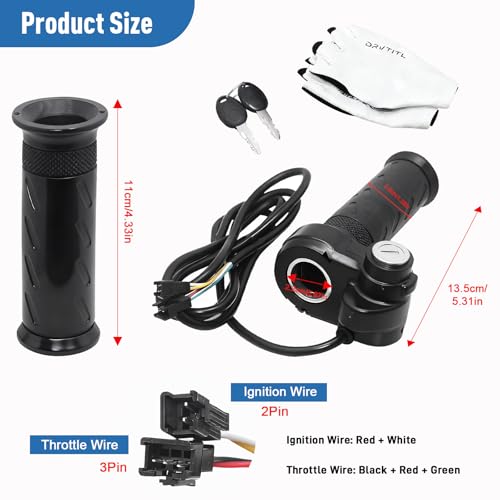 Image of Full Twist Throttle for Ridstar Q20, 3-Pin Throttle Grip Universal Fits for Electric Bike & Most E-Scooter 12V-72V Wide Voltage, with 2 Keys Lock and Gloves, Plug and Play