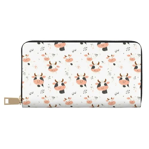 Cow Cute Print Wallet Women Men, Long PU Leather Wallets for Women, Cute Womens Travel Wallet Purse Pouch with Zipper Pocket