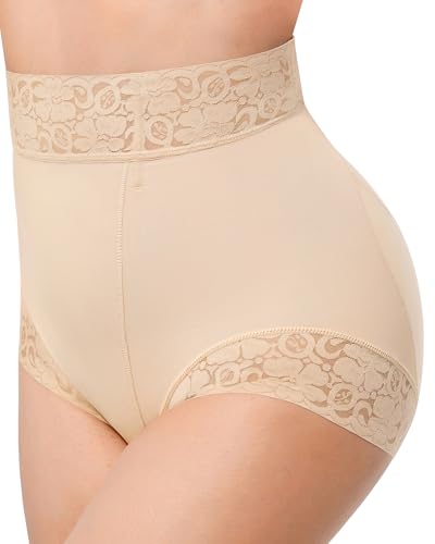 Image of SHAPELLX Mid Waist Tummy Control Shapewear Briefs Lace Body Shaper Panties | Easy to put on, wear as regular underwear, stay-put lace waistband & hems, skin-friendly fabric, invisible under clothing