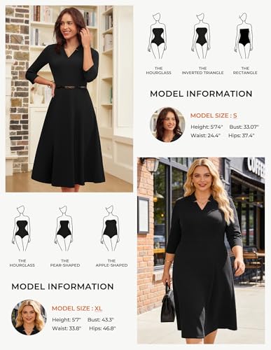 Image of GRACE KARIN Work Dresses for Women 2026,Midi Business Dress,3 /4 Sleeve Classy Fit and Flare Dress with Pocket