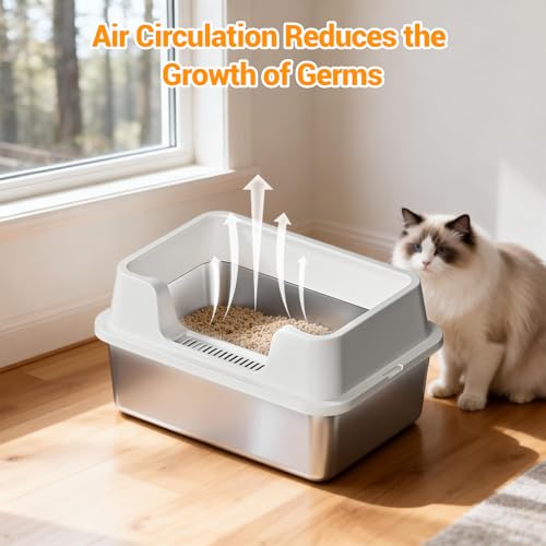 Caja de Arena para Gatos de Acero Inoxidable con Tapa XL miniatura 6