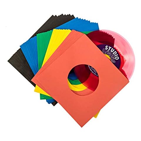 Vinyl Record Sleeves 45rpm - 7 inch Premium Acid Free Protection Multicolor Paper Covers for 7” singles records - 50 Pack Cover