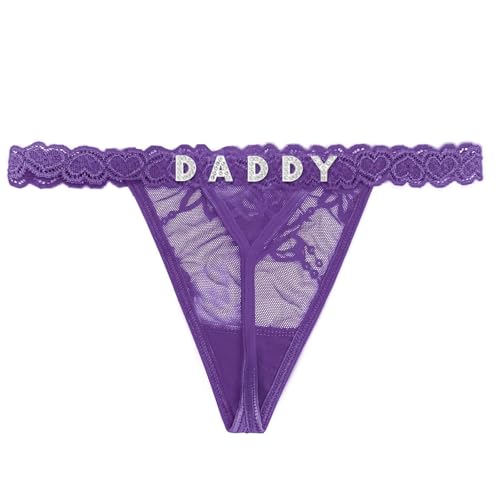 Image of Women's Personalized Thongs with Funny Rhinestone Letters, Custom Name Underwear Panties for Couples