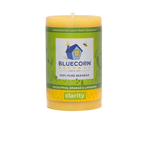 Bluecorn Beeswax 100% Pure Beeswax Aromatherapy Pillar Candle (2x3, Clarity: Eucalyptus, Orange & Lavender)
