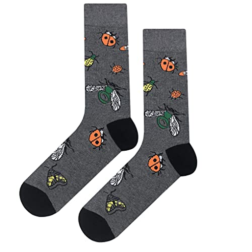 Weird Bug Dress Socks Funny Novelty Crazy Fun Design Men Size 8-12 Cotton Casual Crew Colorful Funky Fancy Socks Gift for Men