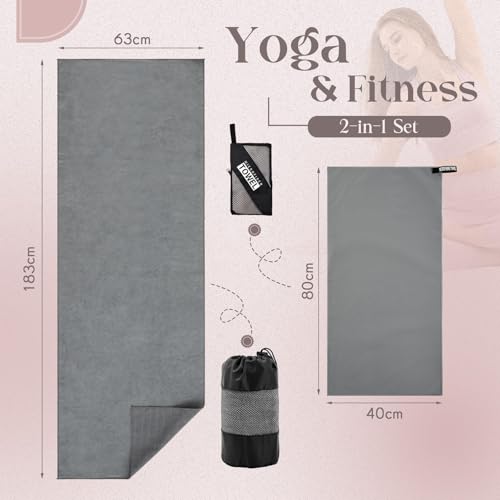 Serviette de yoga microfibre avec sac de transport gris - 3