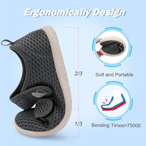 - حذاء مشي للنساء والرجال من رن، حذاء رياضي خفيف الوزن قابل للتعديل لمرضى السكري، لون رمادي فاتح، مقاس 37، 37/38 EU