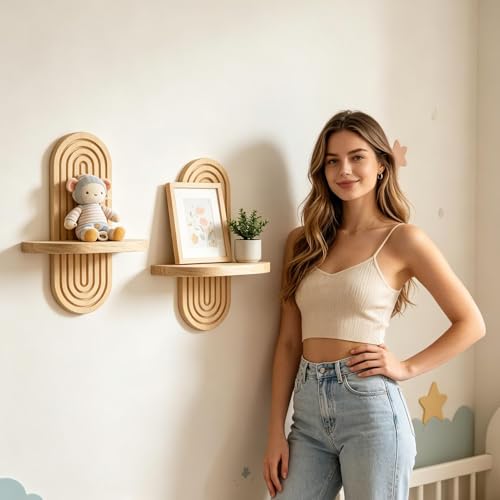 Étagère Murale Style Boho en Bois Massif Arqué Moderne Set de 2 Pièces - 4