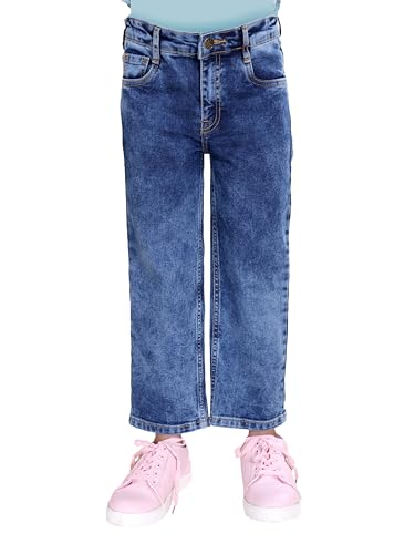 Image of KiddoPanti Girls Solid Waist Elasticated Straight Fit Jeans