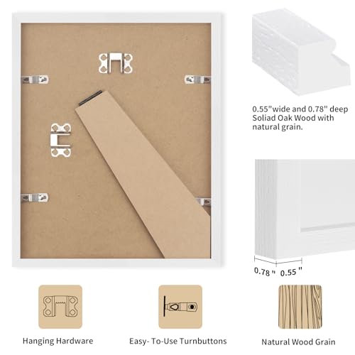 puthiac 8x10 White Oak Wood Picture Frame -8"x10" Frame Wood, 8"x10" Natural Solid Wood Poster Frames for Wall Art Photo and Prints (3 Pack, White)