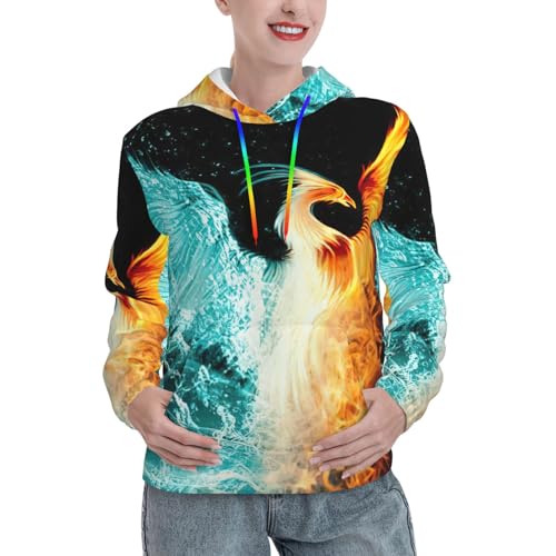 Sweat à capuche imprimé phénix feu et eau pour femme EdWal